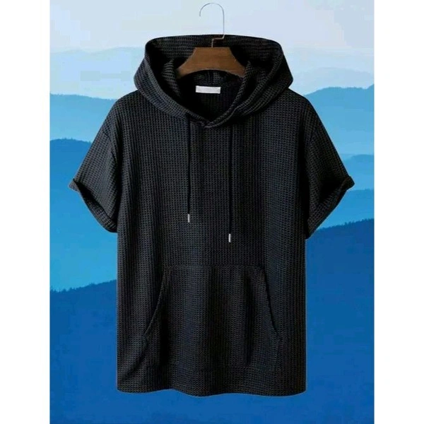 Men's Solid Loose Fit Oversize Hood Blue Popcorn Tshirt for men | men tshirt | hoodie tshirt for men |tshirt with hood | plus size tshirt | loose tshirt for men - Black, 3XL