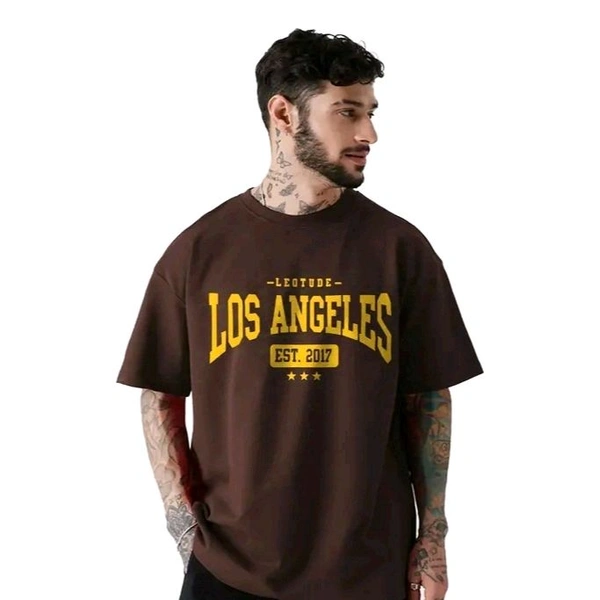 Men's Round Neck Oversized Half Sleeve Cotton Blend Loose Fit Baggy T-Shirt For Men | Plus Size Also Available - 3XL, Brown