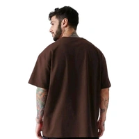 Men's Round Neck Oversized Half Sleeve Cotton Blend Loose Fit Baggy T-Shirt For Men | Plus Size Also Available - 3XL, Brown