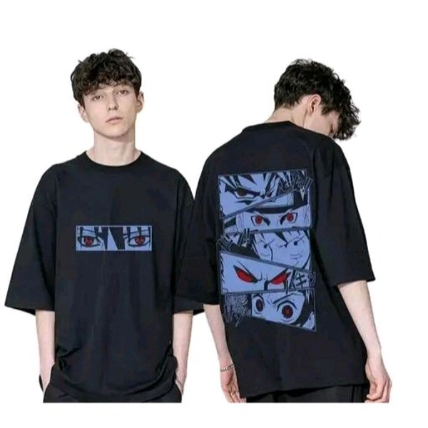 Cotton Four Anime Story Back Printed Black Oversized T shirt for Men - Black, XL