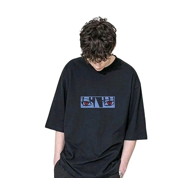 Cotton Four Anime Story Back Printed Black Oversized T shirt for Men - Black, XL
