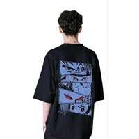 Cotton Four Anime Story Back Printed Black Oversized T shirt for Men - Black, XL