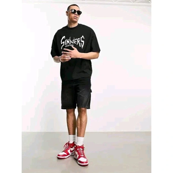 Men's Round Neck Oversized Half Sleeve Cotton Blend Loose Fit Baggy T-Shirt For Men | Plus Size Also Available - Black, XL