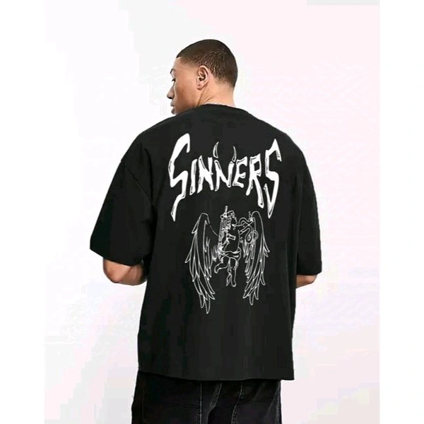 Men's Round Neck Oversized Half Sleeve Cotton Blend Loose Fit Baggy T-Shirt For Men | Plus Size Also Available - Black, XL