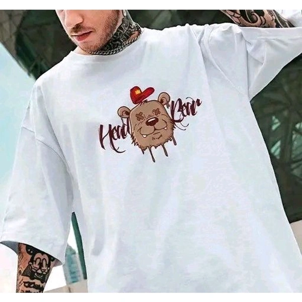 Back printed oversize Tshirt for men graphic print funky print - L, White