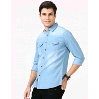 Mens Light Blue Full Sleeve Spread Collar Button Denim Shirt-Plus Size Also Available - Aqua blue, M