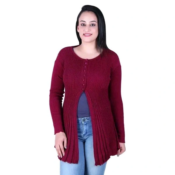 Ogarti woollen full sleeve round neck Magenta Women's  Shrug - M, Maroon