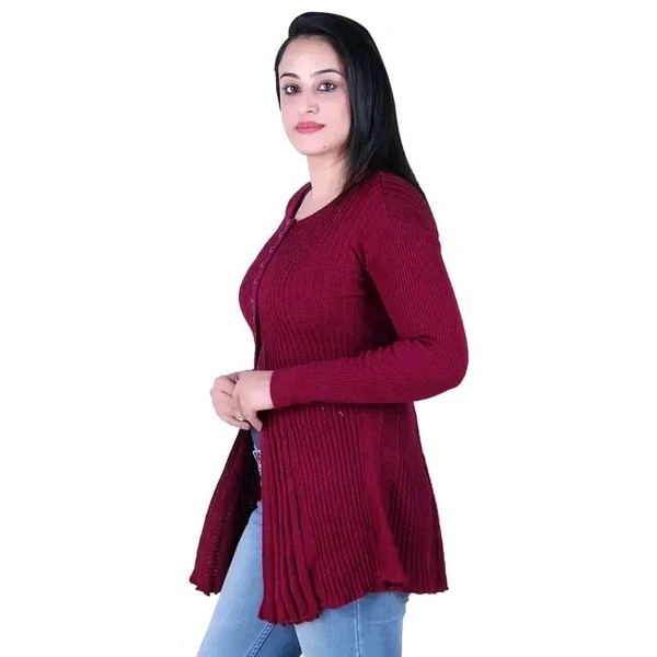 Ogarti woollen full sleeve round neck Magenta Women's  Shrug - M, Maroon