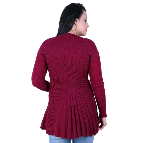 Ogarti woollen full sleeve round neck Magenta Women's  Shrug - Maroon, XL