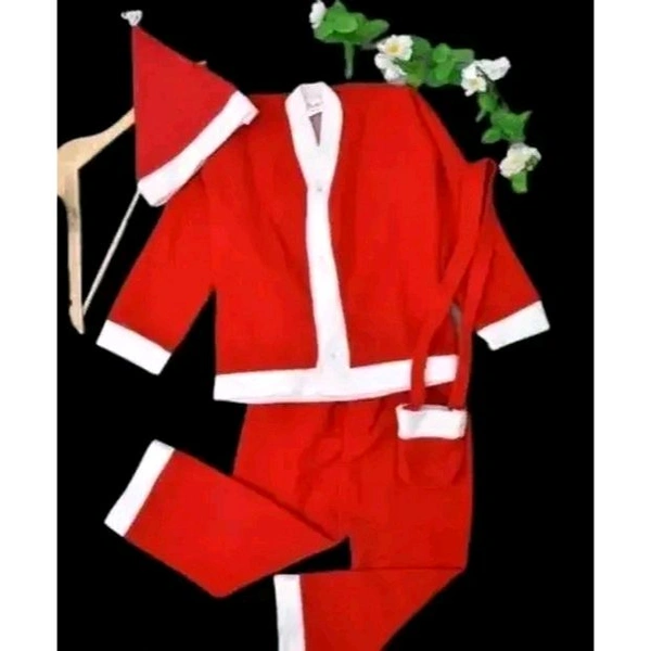Santa Claus Costume Dress Kids Christmas Costume Complete Set of 4- Shirt,Pant, Hat and Pouch Red & White Fancy dress Costume Kids Costume Wear - Red, 18-24 Month
