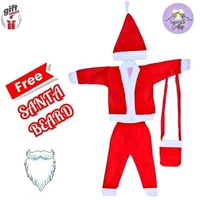 Santa Claus Costume Dress Kids Christmas Costume Complete Set of 4 - Jacket,Pant,Hat,Pouch-Red & White  - 4-5 Year, Red