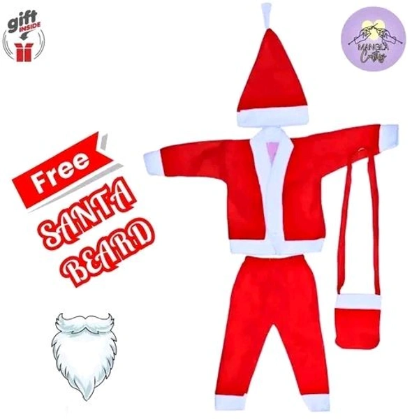 Santa Claus Costume Dress Kids Christmas Costume Complete Set of 4 - Jacket,Pant,Hat,Pouch-Red & White  - 4-5 Year, Red