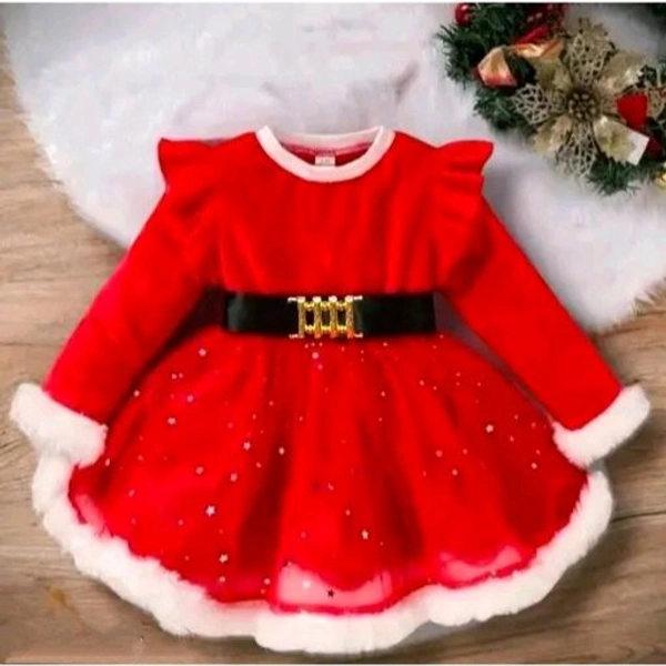 Princes Classy Girl Frock Dresses for christmas - 1-2 Year, Red