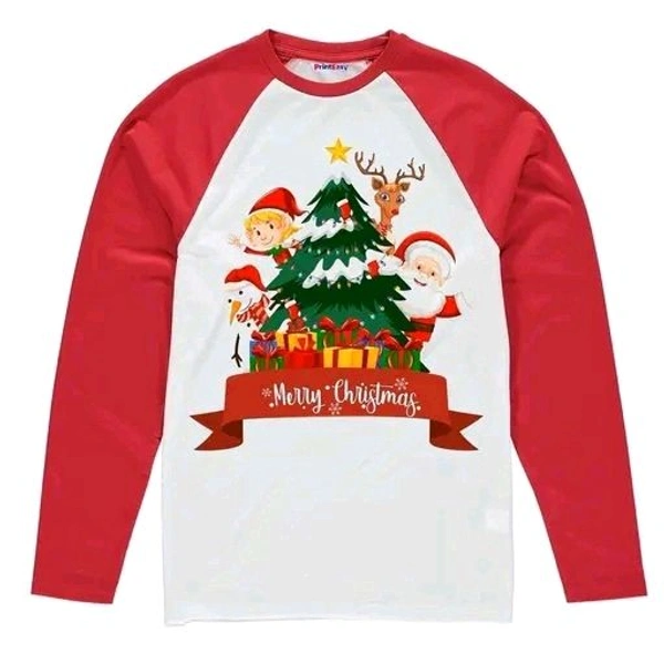 PrintEasy® Very Merry Christmas Printed Cotton Round Neck Long Sleeves Unisex Red and White Kids T-Shirt for Boys & Girls