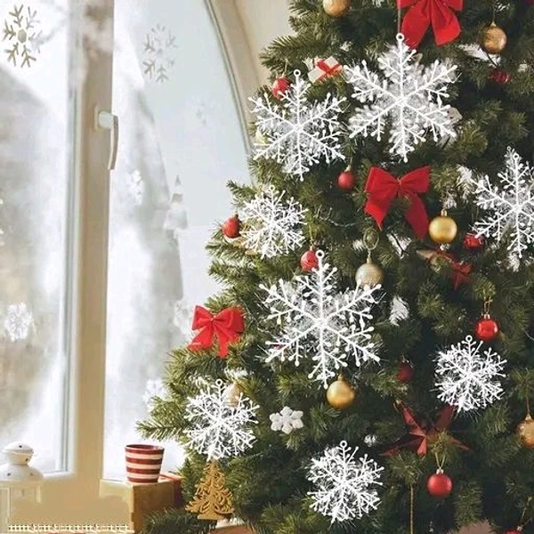 Christmas Tree Decoration Hanging Snowflakes Snow Flake Christmas Decoration for Christmas Home Pack of 6 - White