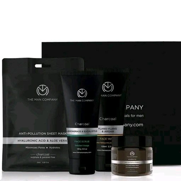The Man Company Fresh face forward (Charcoal face sheet mask (25 ml) and Moisturising cream (50 gm), Face wash (100 ml) and Face scrub (100 ml) |