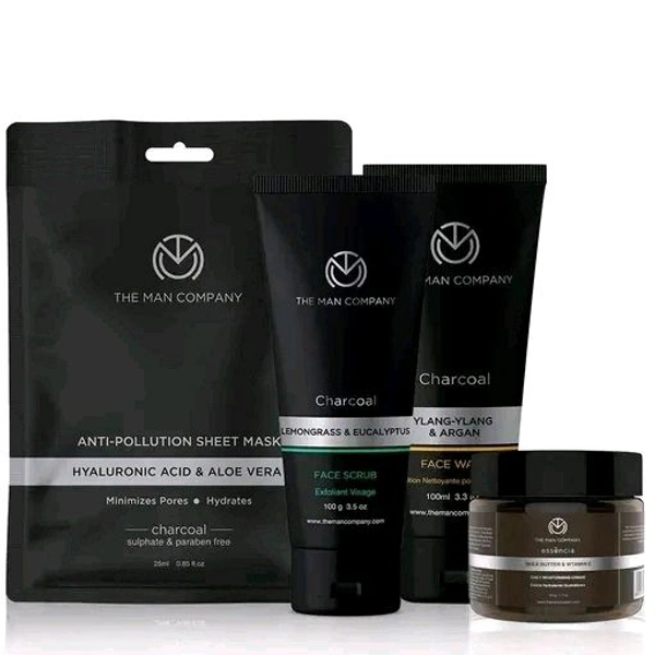 The Man Company Fresh face forward (Charcoal face sheet mask (25 ml) and Moisturising cream (50 gm), Face wash (100 ml) and Face scrub (100 ml) |