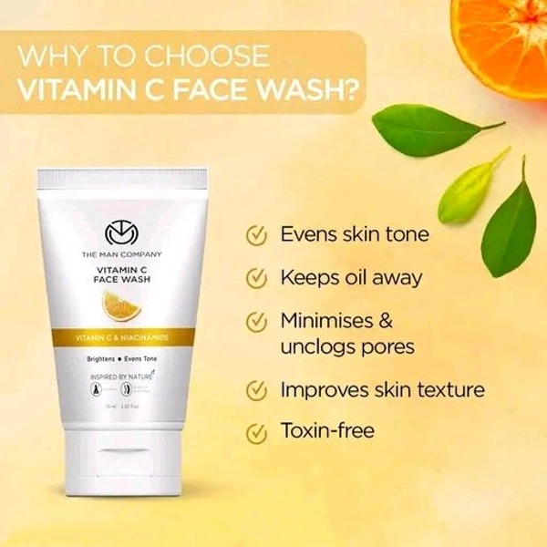 The Man Company Skin Brightening Vitamin C Face Wash - 75ml, Pack of 2 |