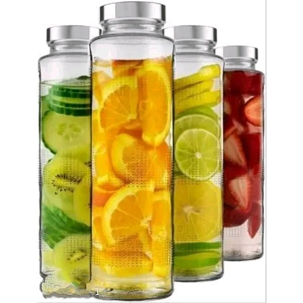 CROCO JAR H2O Glass Fridge Water Bottle with STEEL CAP,  Clear 500 ML 4 PCS WITH STEEL CAP