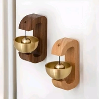 Zahab Japanese Style Musical Magnetic Wood Doorbell, Shopkeepers Bell for Door Chime Magnet for Fridge Door Small Doorbell With Brass Bell - Brown
