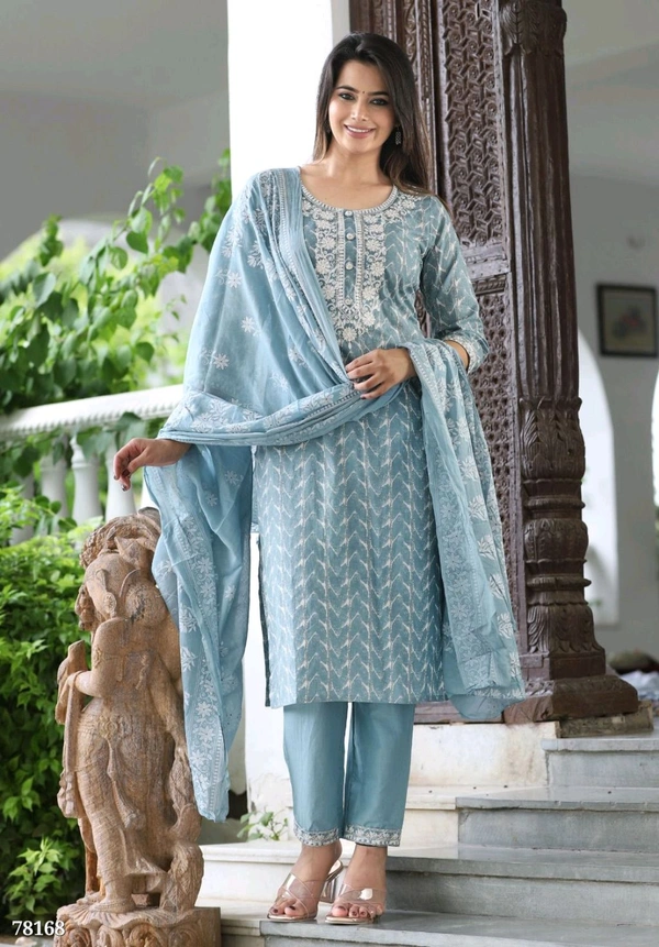 Ethnicmix Cotton Straight Kurti-pant-dupatta Set