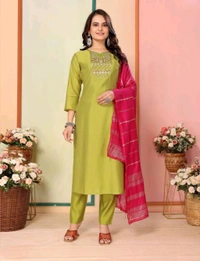 Juronix Pavitra Kurta And Pant & Dupatta Set - Turmeric, L