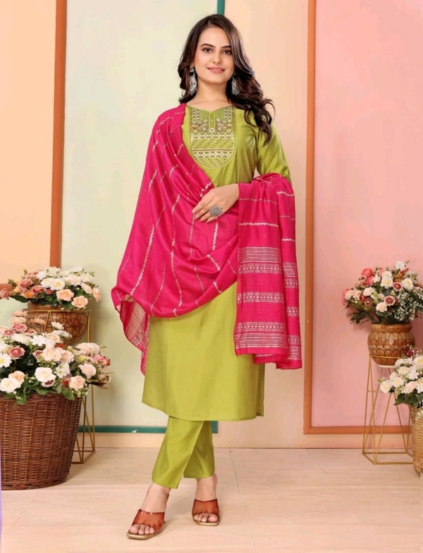 Juronix Pavitra Kurta And Pant & Dupatta Set - Turmeric, L