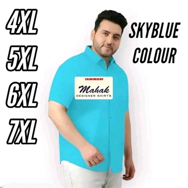 Mahak MenS Shirt Jumbo SIZE XXXL 3XL 4XL 5XL 6XL 7XL HALF SLEEVES FORMAL denim premium PARTYWEAR COTTON Shirt PLAIN PRINTED PREMIUIM SQUARE CHECKS - Blue, 6XL