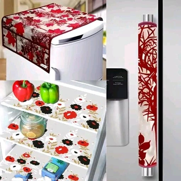 Crosmo Combo of 1 Fridge top Cover 3 Fridge mats and 1 Handle Cover.(Pack of 5)