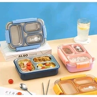 IQIX 3 Compartment Stainless Steel Bento Lunch Box with Leakproof Design (Blue & Yellow)