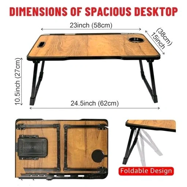 Foldable Wooden Mini Laptop Table for Bed, Study Table with Drawer, Tablet/Mobile Holder for Kids & Adults