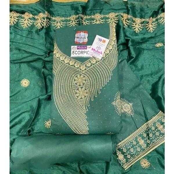 Mahek Women's Scorpioo Green Pure Cotton Unstitched Embroidery Suits - Green