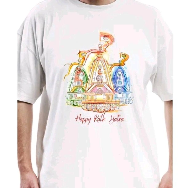 Latest Happy Rath Yatra Printed T-Shirt | Odisha Festival Graphic Tee | Cotton Casual Wear for Boys - White, XXS