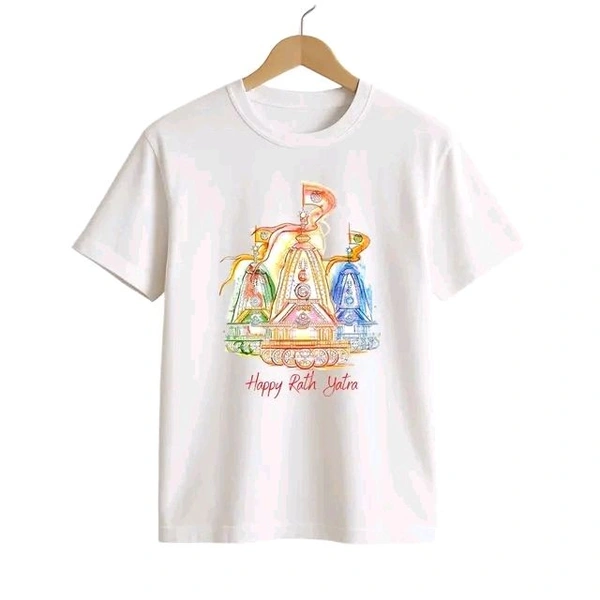 Latest Happy Rath Yatra Printed T-Shirt | Odisha Festival Graphic Tee | Cotton Casual Wear for Boys - White, XXS