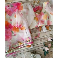 Bollywood White colour Floral Organza Saree With Fully Stiched Styles Blouse Upto 42 Size - White