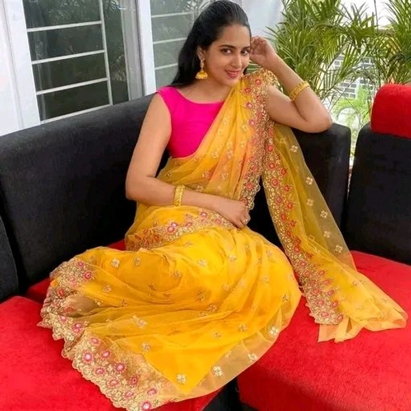 The Royal Saree Yellow Color Super Net Saree with Blouse Piece - Yellow