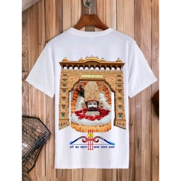 RONIN MART-(KIDS-KHATU SHYAM JI, HARE KA SAHARA BABA KHATU SHYAM HAMARA DESIGN PRINTED) SHORT SLEEVES WHITE ROUND NECK TRENDY 160 GSM POLYESTER T-SHIRT FOR GIRLS AND BOYS. - White, 6-12 Month