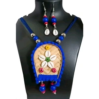 Handmade Tribal Bamboo Kula Necklace and Earrings Set, Cowrie Shell Design, Multicolour, Pack of 3