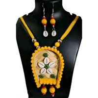 Handmade Tribal Bamboo Kula Necklace and Earrings Set, Cowrie Shell Design, Multicolour, Pack of 3