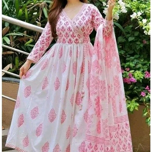 anarakali kurti and dupatta pink - Pink, XL