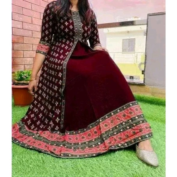 Women Pure Rayon Gold Printed A-line Long Kurti | Daily Wear Kurta | Party Wear Kurta | Kurti For Women | Printed Maroon Color Kurta | long kurti for women - Maroon, XXL