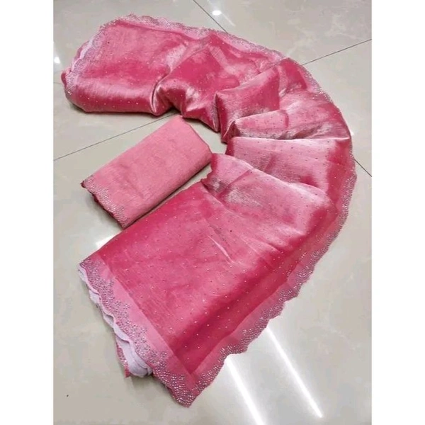 NEW RICH CHFFORN FENDY SOFT FABRIC LOOK SAREE WITH BLOUSE - Pink