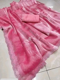 NEW RICH CHFFORN FENDY SOFT FABRIC LOOK SAREE WITH BLOUSE - Pink