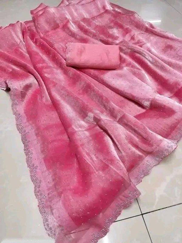 NEW RICH CHFFORN FENDY SOFT FABRIC LOOK SAREE WITH BLOUSE - Pink