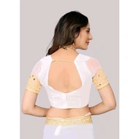 Embroidered Banarasi Georgette Saree With Blouse Piece (White) - White