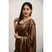 Coffee Lycra Blend Saree With Blouse - Brown