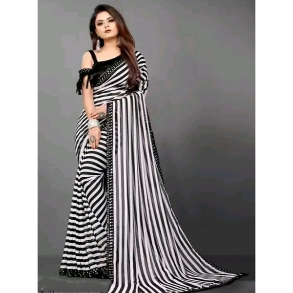 Black White LYCRA BLEND ZEBRA PATTA PARTY WEAR SAREE 