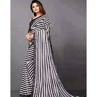 Black White LYCRA BLEND ZEBRA PATTA PARTY WEAR SAREE 