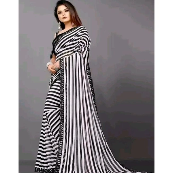 Black White LYCRA BLEND ZEBRA PATTA PARTY WEAR SAREE 