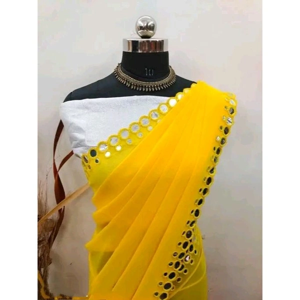 NEW FENCY GEORGETTE CUT WORK SAREE - Yellow